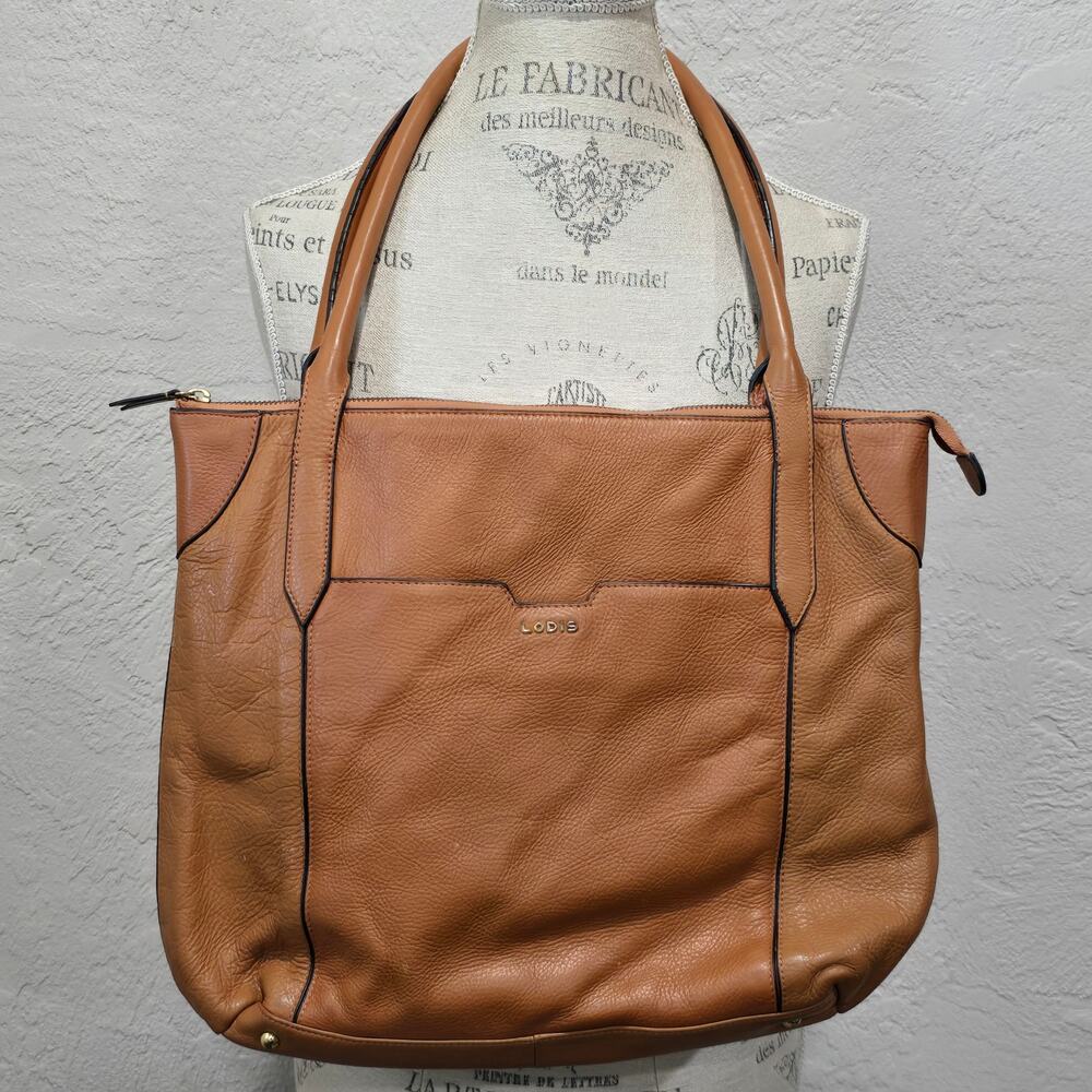 Lodis Large Brown Leather Work Travel Tote Shoulder Bag Luggage Purse